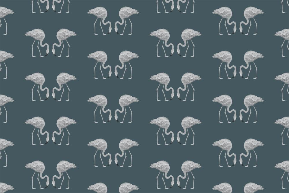 Fototapete mit Flamingomuster in Schwarz-Weiß