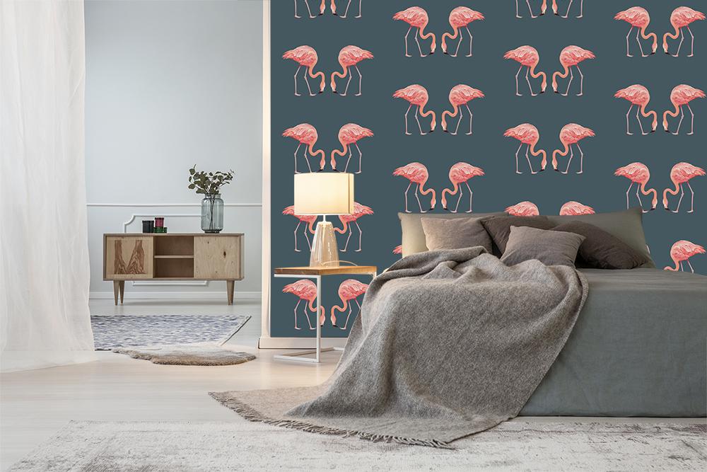 Vlies-Fototapete Muster aus Flamingos auf grauem Hintergrund