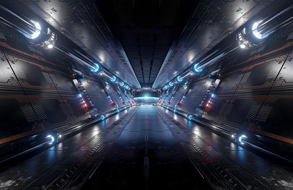 3D-Fototapete dunkler Korridor im Raumschiff
