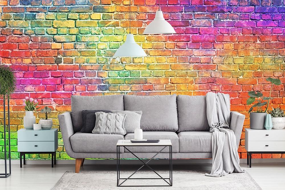 Fototapete Steinmauer mit Farben