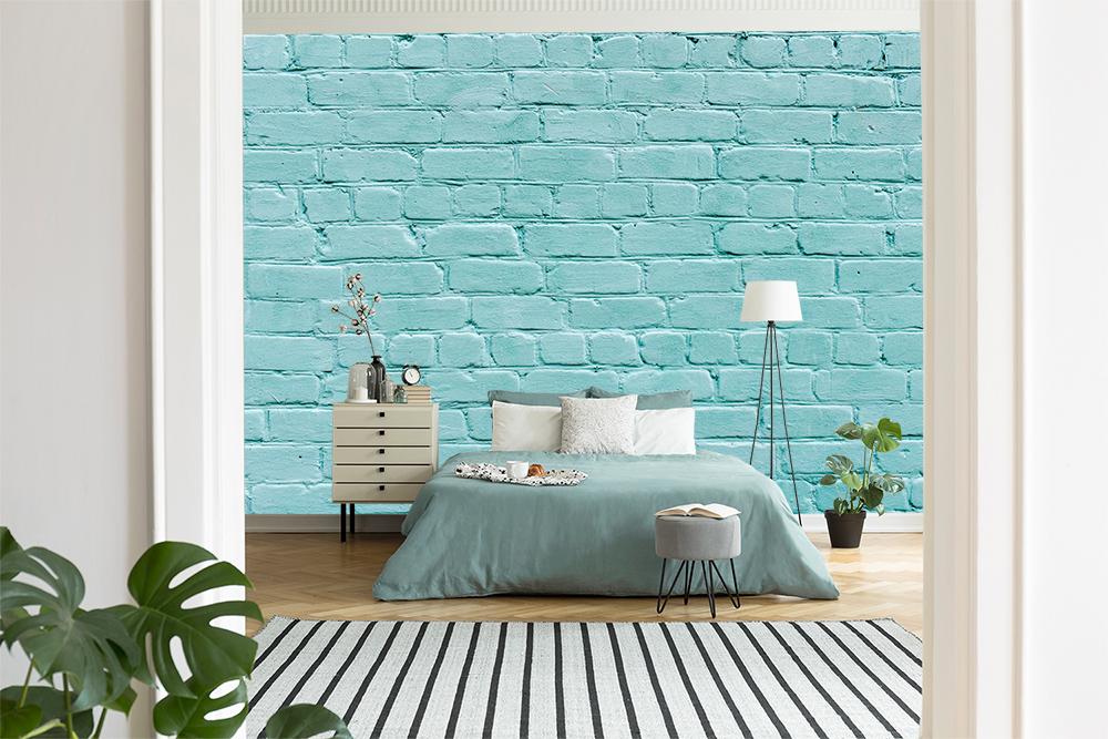 Vlies-Fototapete rustikale Steinmauer in Türkis (Pastell)