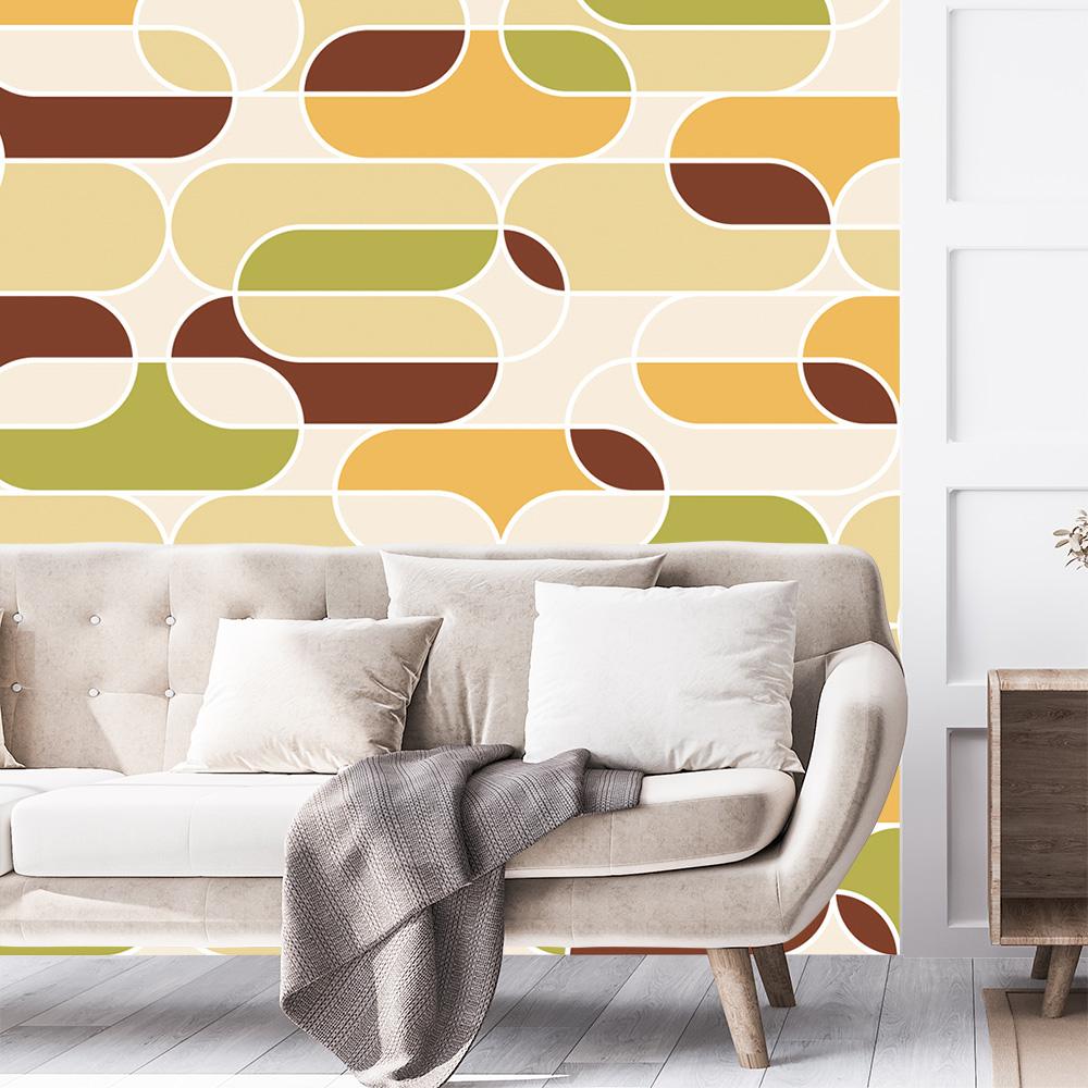 Retro-Fototapete 70er Design in Grün, Beige und Braun