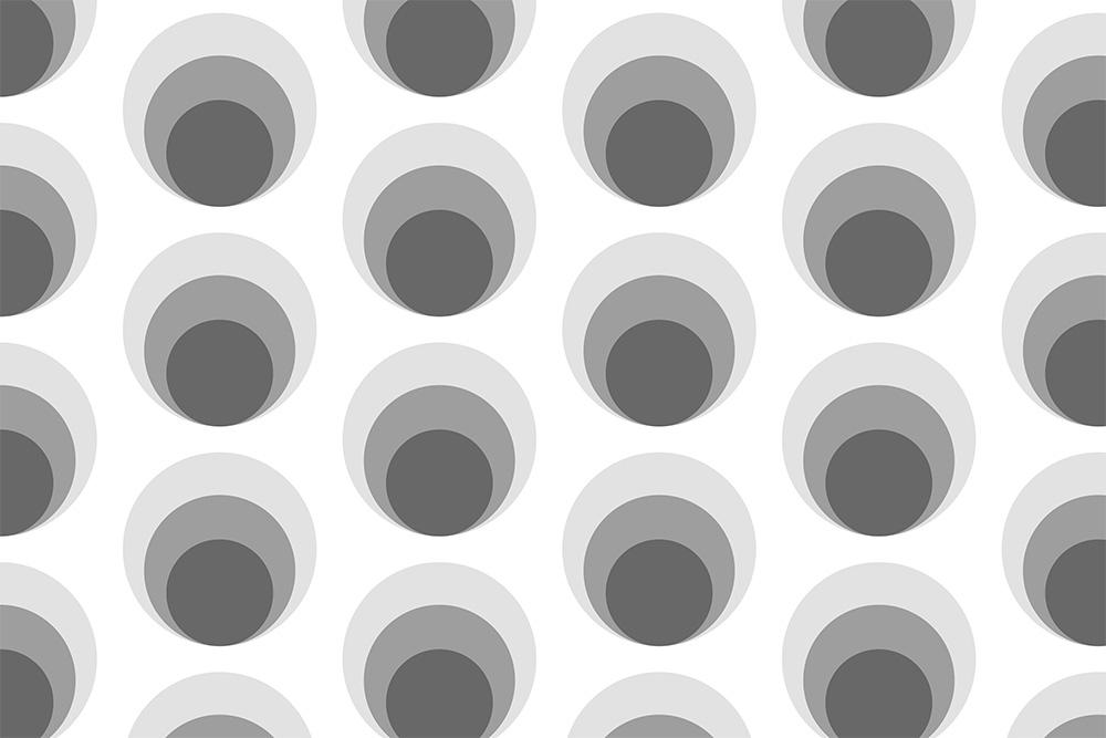 Retro-Tapete - Kreismuster im 70er-Jahre-Stil in Schwarz-Weiß