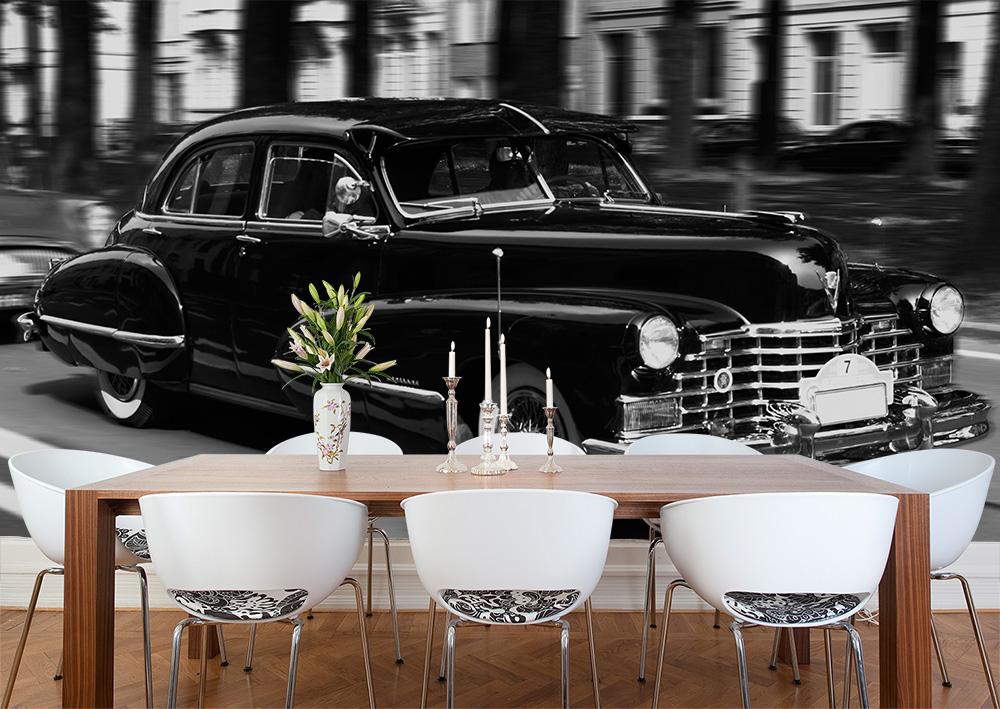 Fototapete Cadillac 50er Jahre als Schwarzweißfoto