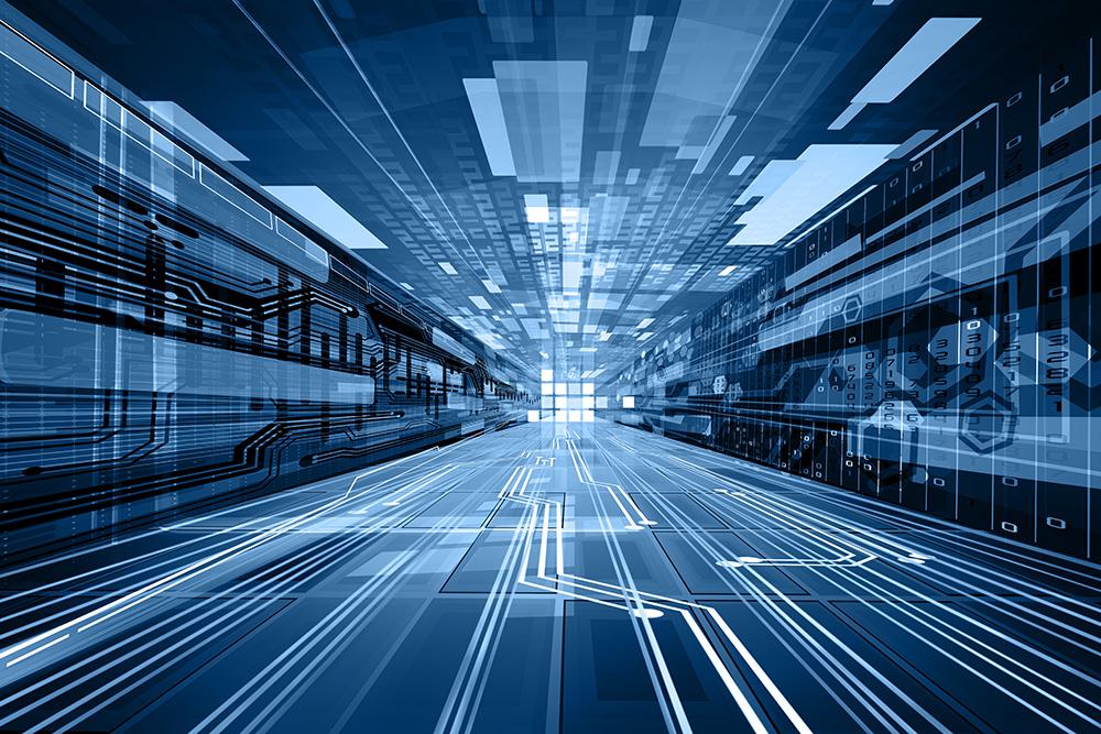 3D-Fototapete digitaler Datentunnel in Blau