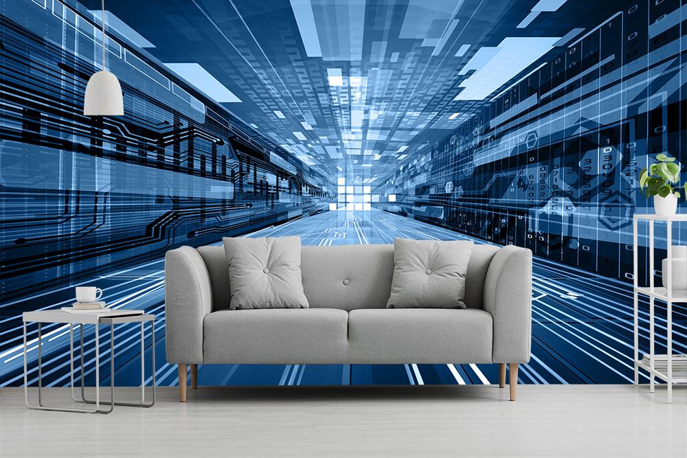 Vlies-Fototapete Datentunnel mit Datenbahnen in Blau in 3D-Optik