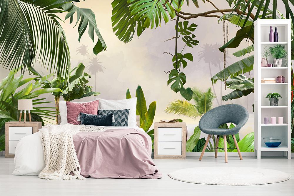 Fototapete Dschungel mit Palmenblättern und Bananenblättern