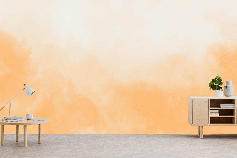 Unifarbene Fototapete im orangenen Wasserfarben-Look