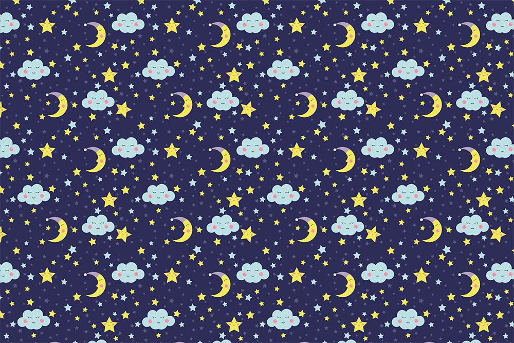 Mustertapete Sternenhimmel gefüllt mit schlafenden Monden