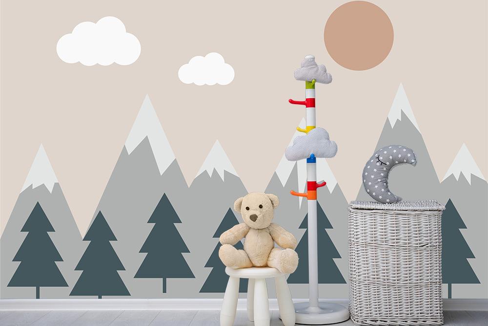 Fototapete Kinderzimmer mit Bergen in der Sonne