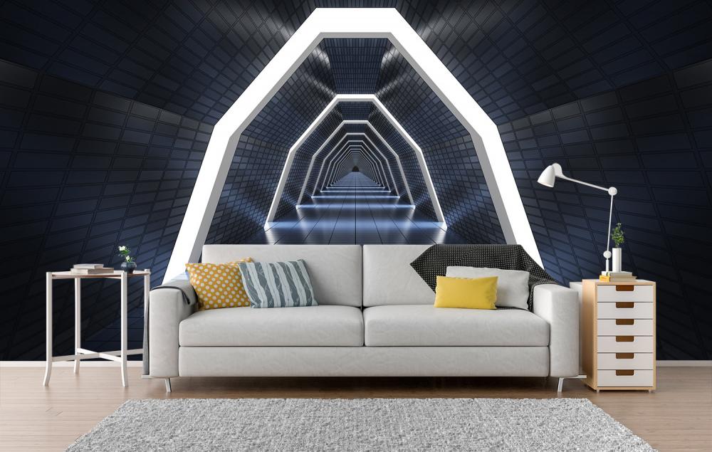 Science-Fiction-Fototapete langer Gang Raumschiffarchitektur