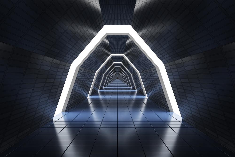 3D-Fototapete langer futuristischer Korridor im Raumschiff