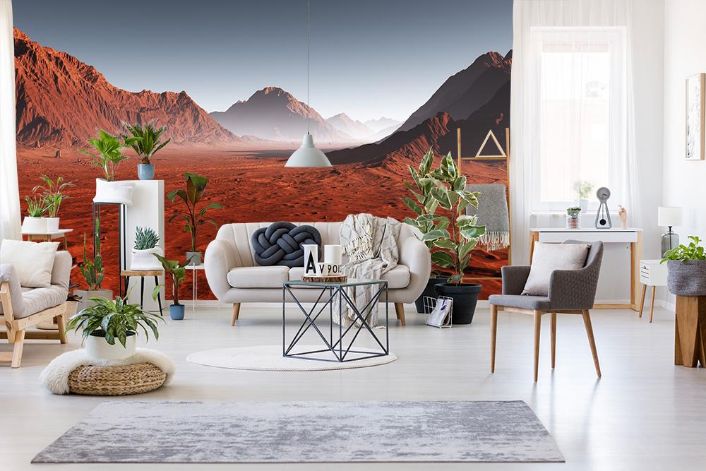 Fototapete Berglandschaft auf dem Mars bei Sonnenaufgang