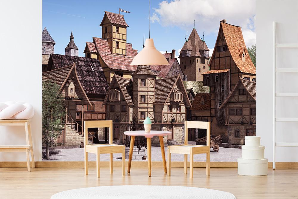 Fototapete Marktplatz einer Stadt aus dem Mittelalter