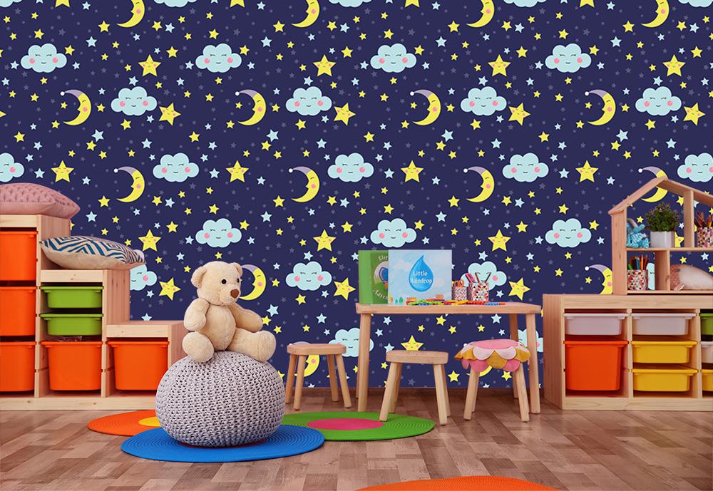 Mustertapete Sternenhimmel gefüllt mit schlafenden Monden