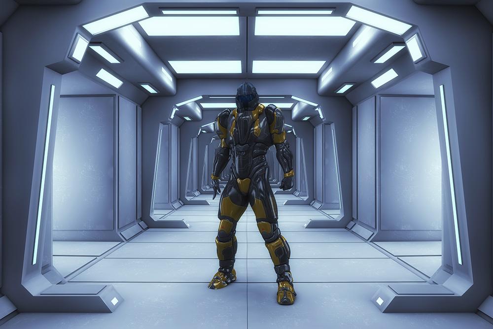 Fototapete futuristischer Roboter im Raumschiff