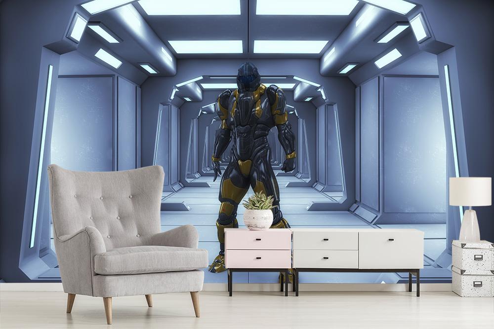 Fototapete futuristischer Roboter im Raumschiff