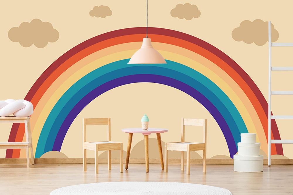 Fototapete mit einem retrofarbenen Regenbogen für Ihr Kinderzimmer