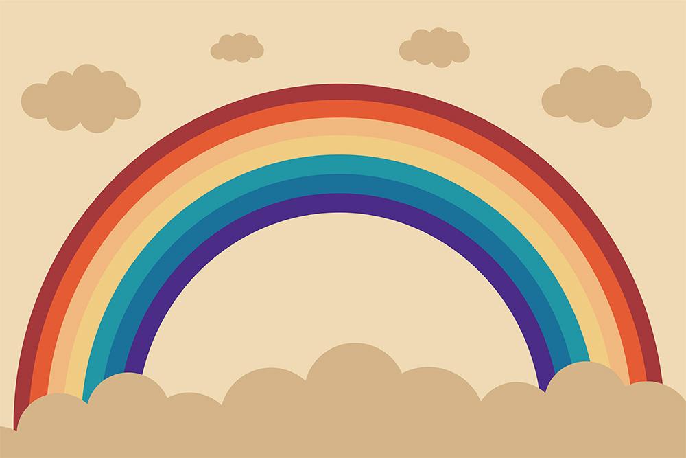 Kinderzimmer Fototapete mit einem Regenbogen in Retro-Farben