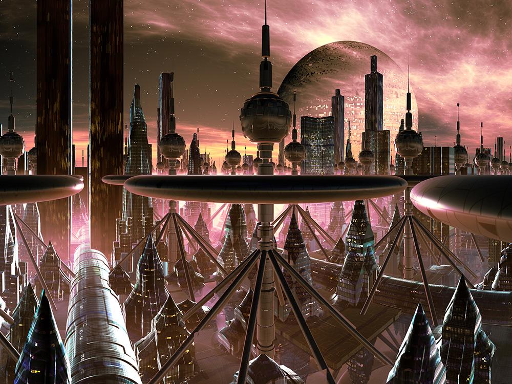 Fototapete Science-Fiction Stadt von Aliens