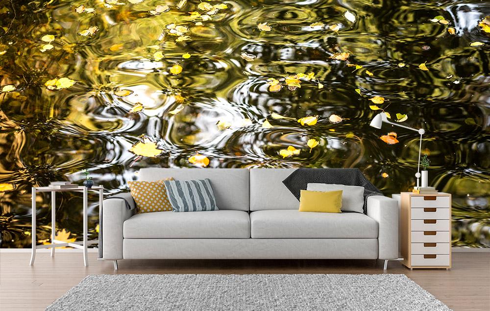 Vlies-Fototapete herbstliche Blätter schwimmen auf einem See