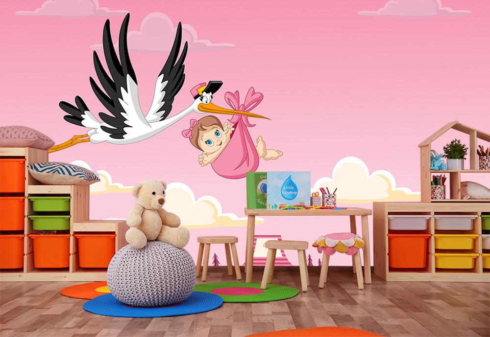 Fototapete Storch mit Baby