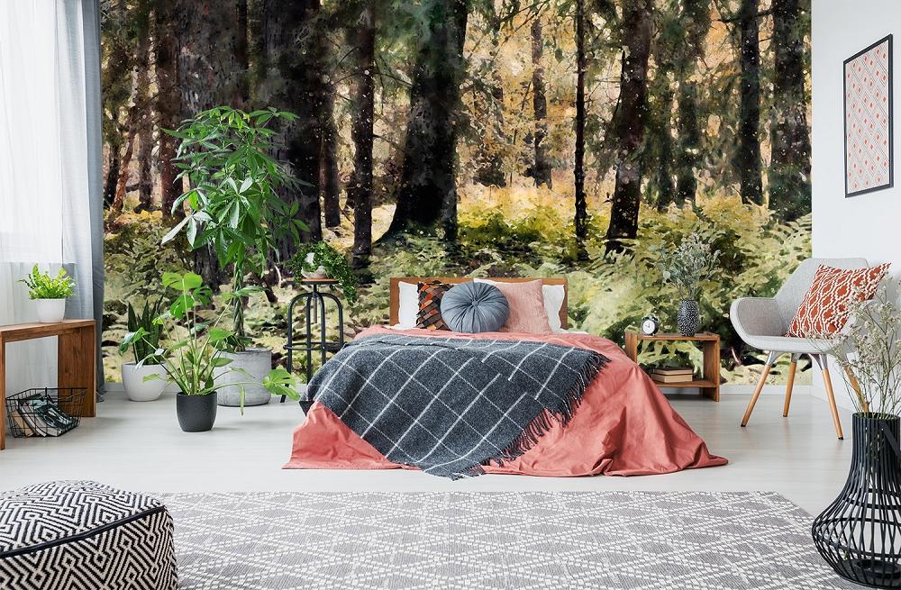 Fototapete Wald im Aquarell-Look