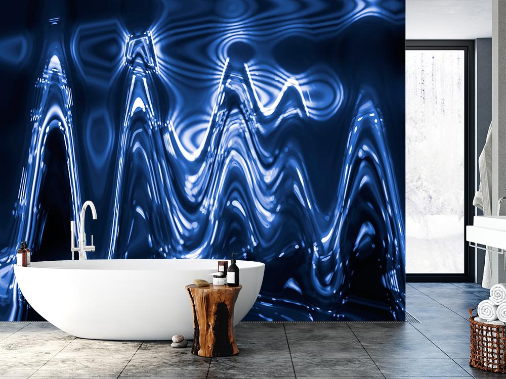 Fototapete Wellen-Design aus blauen Wellen im Badezimmer