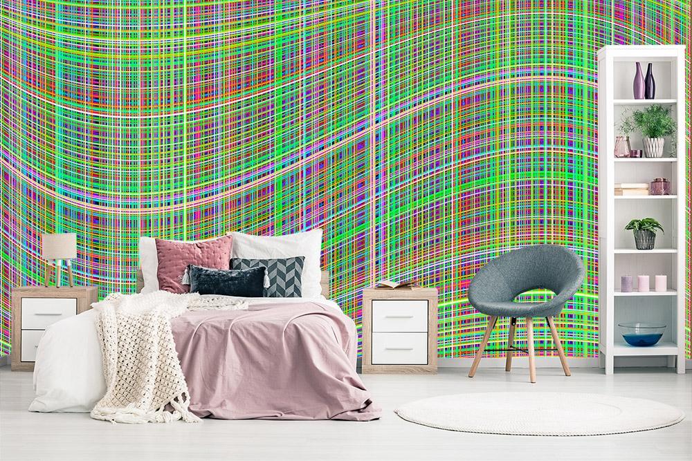 Fototapete 90er Jahre Design mit Wellen und vertikalen Linien