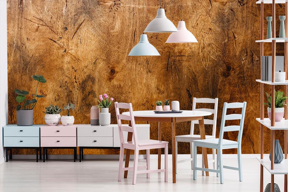 Holzoptik Fototapete mit braunem dunklen Holz mit Kratzern