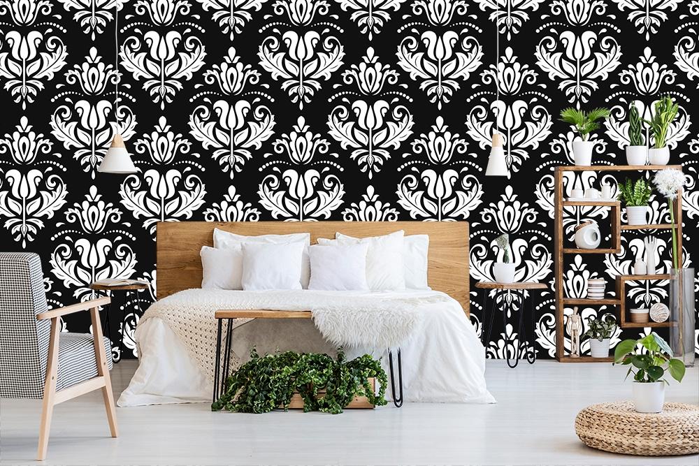 Vlies-Fototapete Muster aus Barock-Ornamenten in Schwarz-Weiß