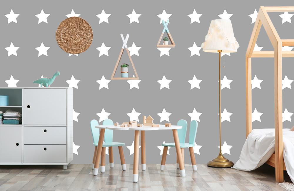Fototapete mit regelmäßigen weißen Sternen für Ihr Kinderzimmer