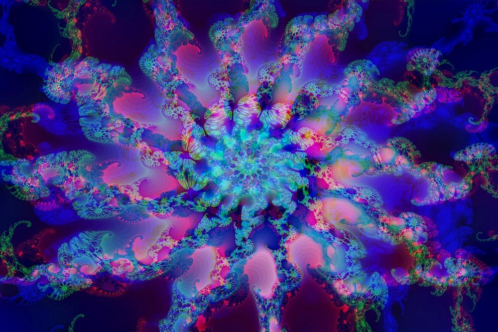 Fototapete Fraktaldesign in Blau und Lila