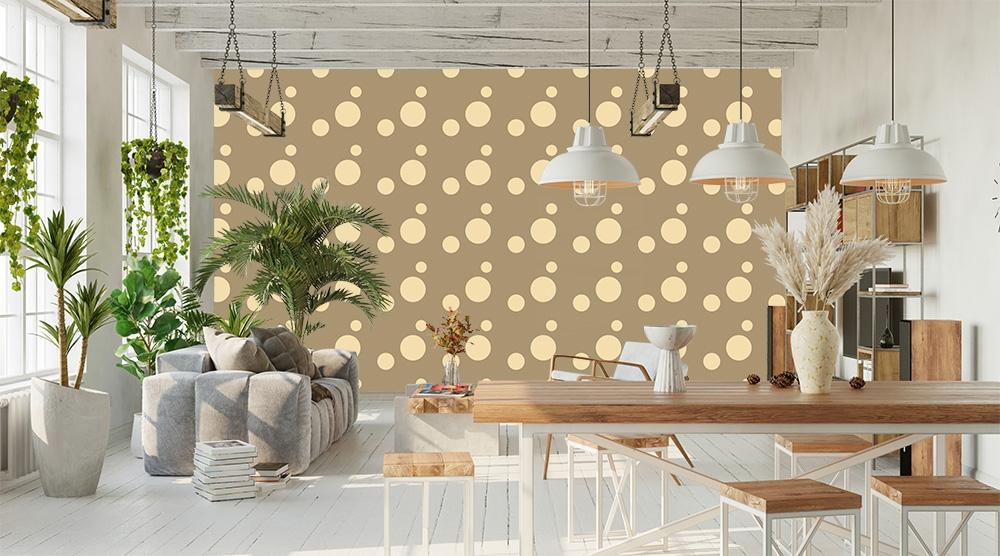 Fototapete in Cappuccino mit Punkten in Beige