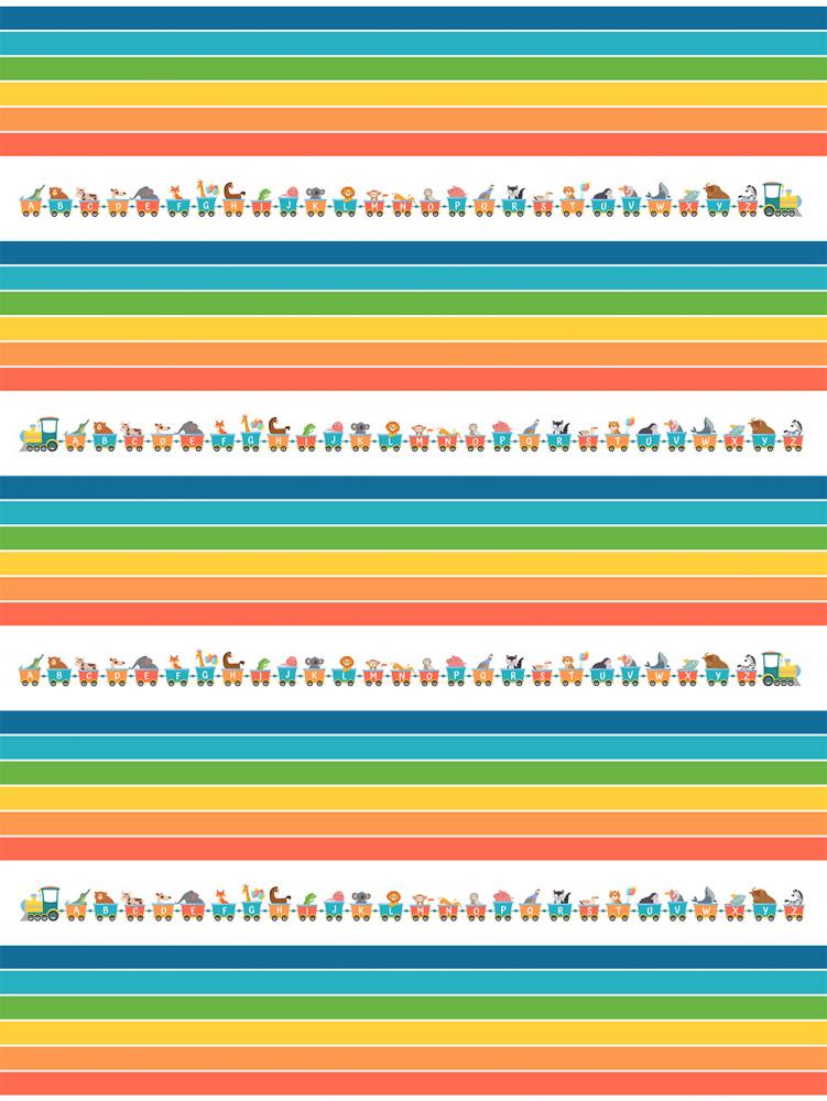 Kinderzimmer Streifentapete mit dem ABC auf einer Eisenbahn