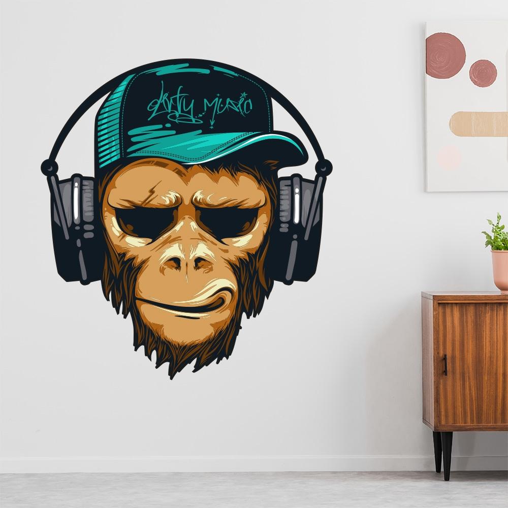 Wandtattoo Comic-Affe mit Kopfhörern
