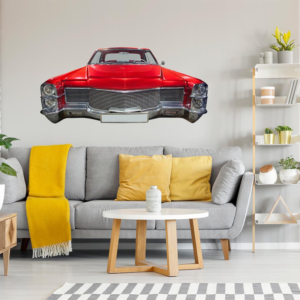 Wandtattoo mit einem roten Cadillac in Frontalansicht
