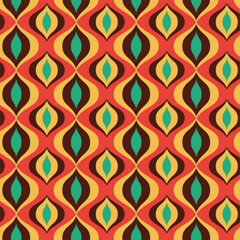 Mustertapete aus Vlies mit einem schrillen 70er-Jahre Muster in bunten Farben