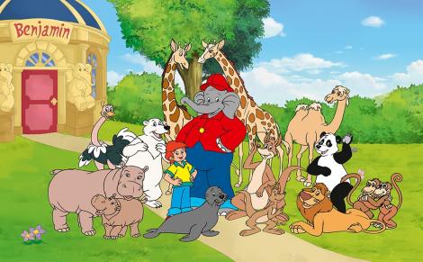 Fototapete Benjamin Blümchen und Otto vor seinem Haus im Zoo