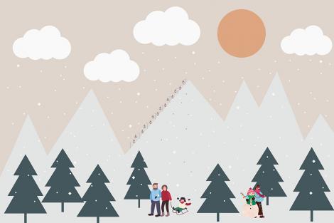 Vlies-Fototapete – Berge mit Skifahrern für Kinderzimmer