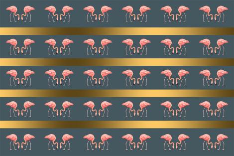 Mustertapete mit Flamingos und goldenen Streifen