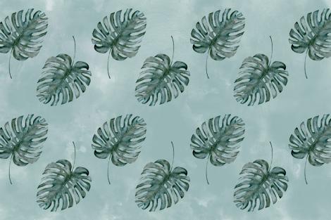 Fototapete Monstera-Blätter auf einem grünem Aquarell-Hintergrund