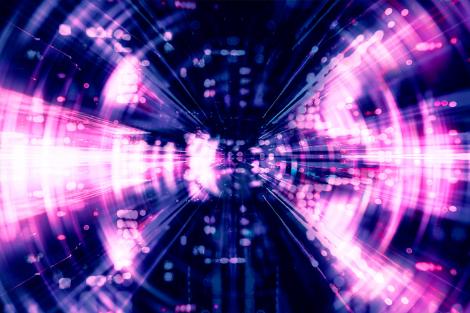 Fototapete abstrakte Club-Vibes in Violett und Blau