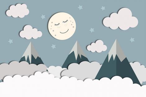 Fototapete Kinderzimmer schlafender Mond über den Bergen