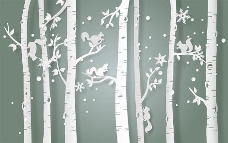 Kinderzimmer Tapete mit Eichhörnchen im Birkenwald