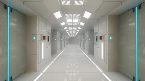 3D-Fototapete Interior Design eines Korridors in einem futuristischen Raumschiff