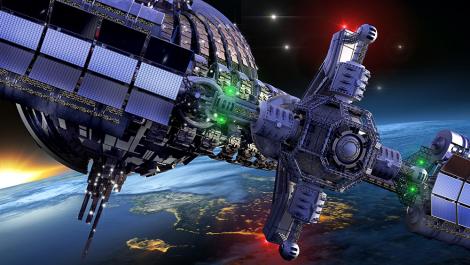 Fototapete ein Raumschiff in der Nähe der Erde