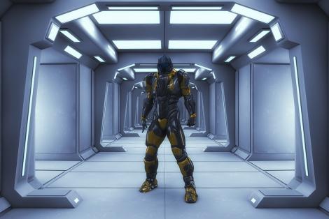 Fototapete futuristischer Roboter im Raumschiff