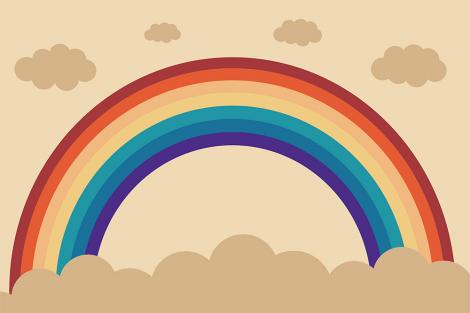 Kinderzimmer Fototapete mit einem Regenbogen in Retro-Farben