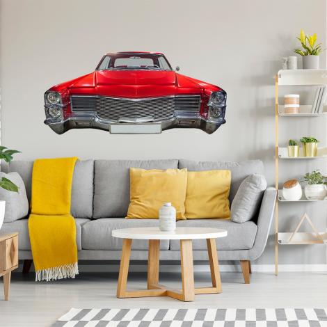 Wandtattoo mit einem roten Cadillac in Frontalansicht
